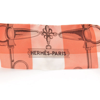 Hermes Silk Mors Et Gourmettes Vichy Twilly Saumon Citron Blanc 4 of 8