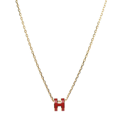 Hermes Lacquered Gold Mini Pop H Pendant Necklace Rouge Vif 1 of 5