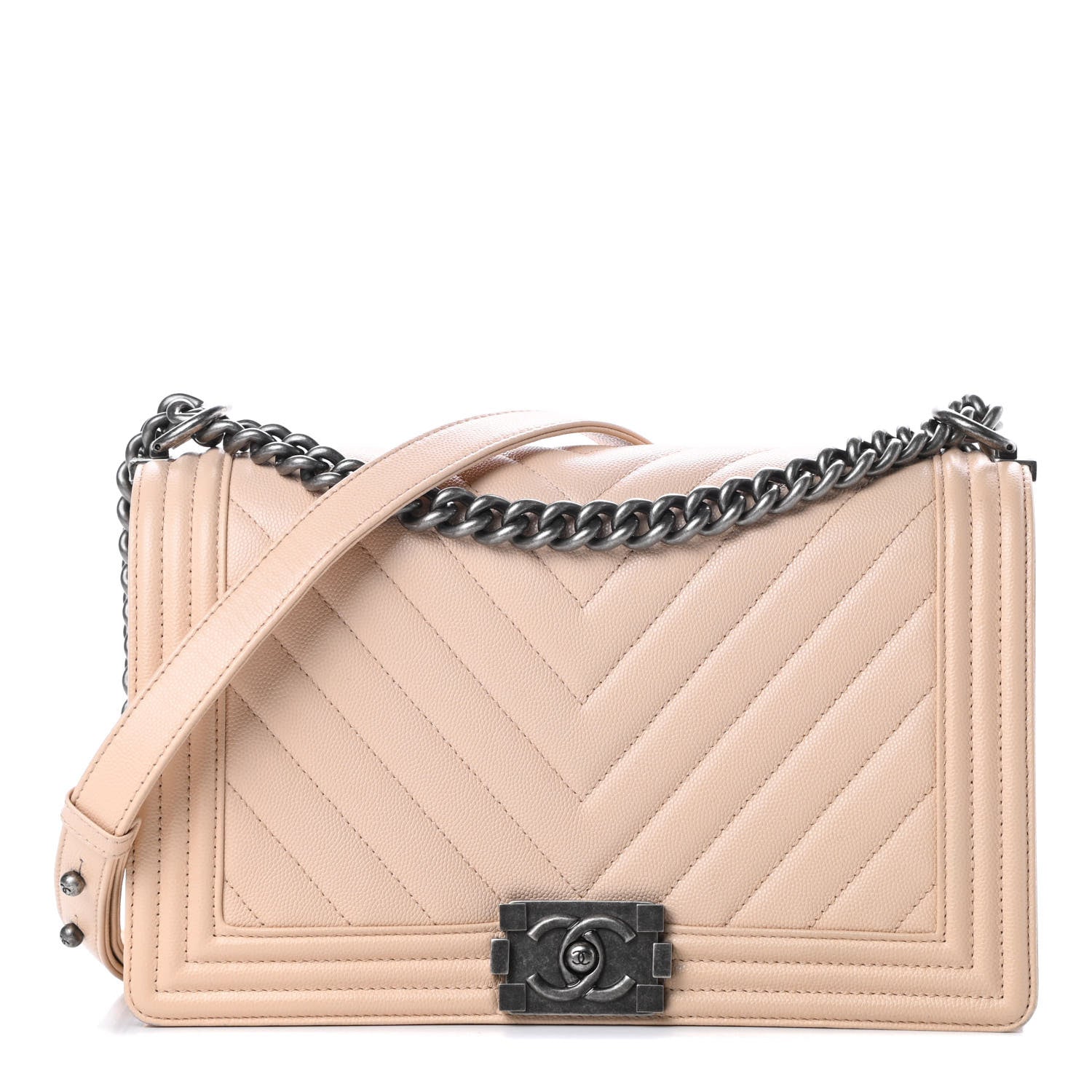 Chanel Caviar Chevron Quilted New Medium Boy Flap Light Beige 1 of 17