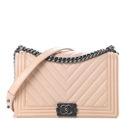 Chanel Caviar Chevron Quilted New Medium Boy Flap Light Beige 1 of 17