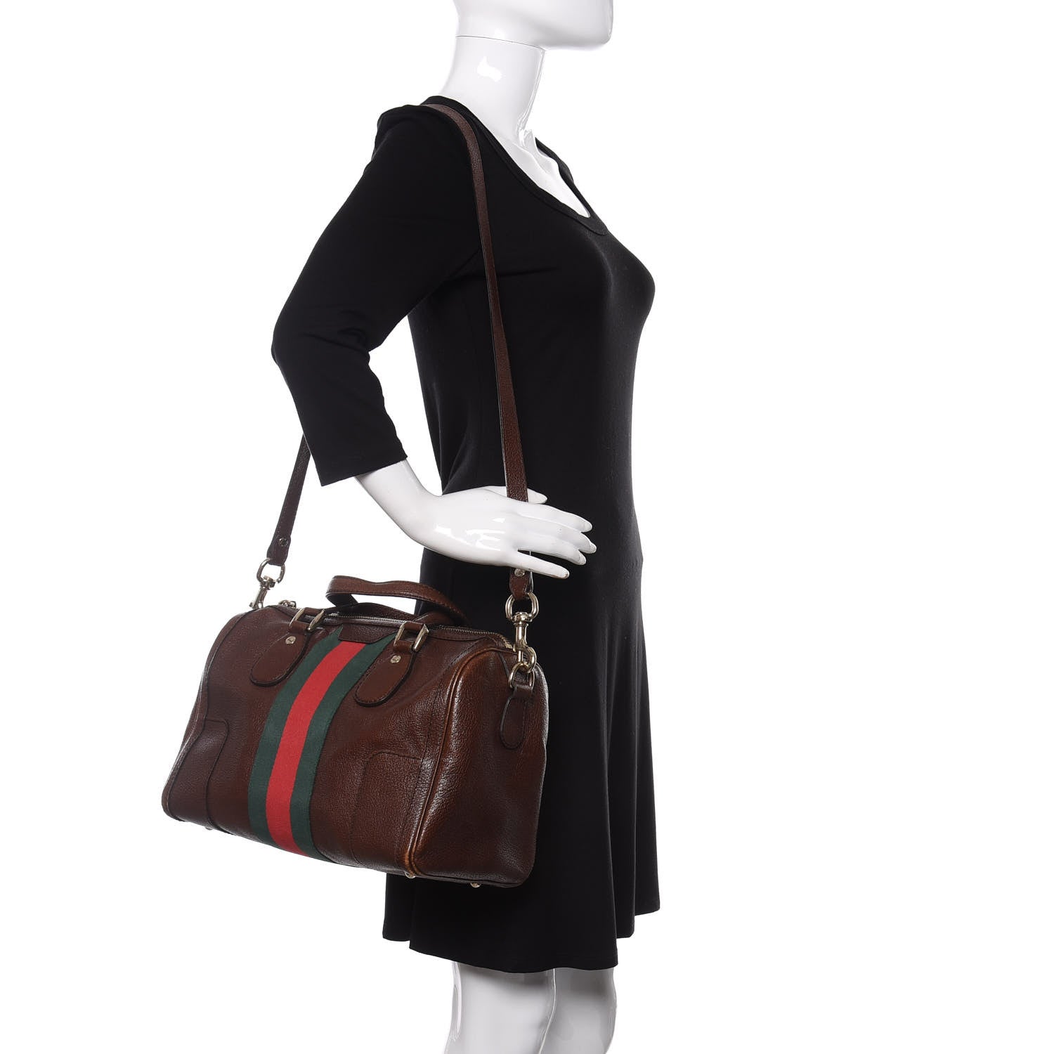 Gucci Calfskin Medium Seventies Web Boston Brown 2 of 16