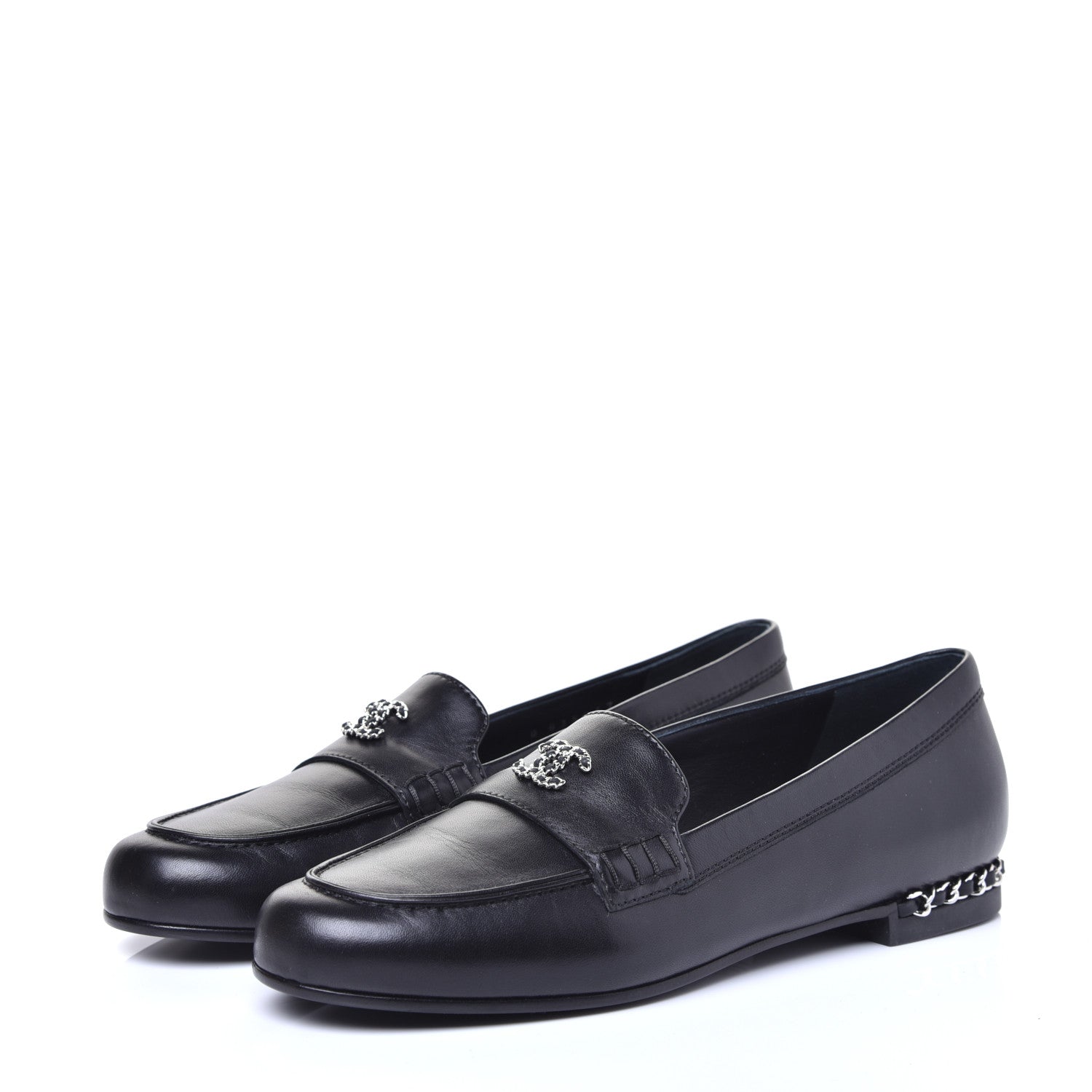 Chanel Calfskin CC Chain Mocassin Loafers 38.5 Black 2 of 11