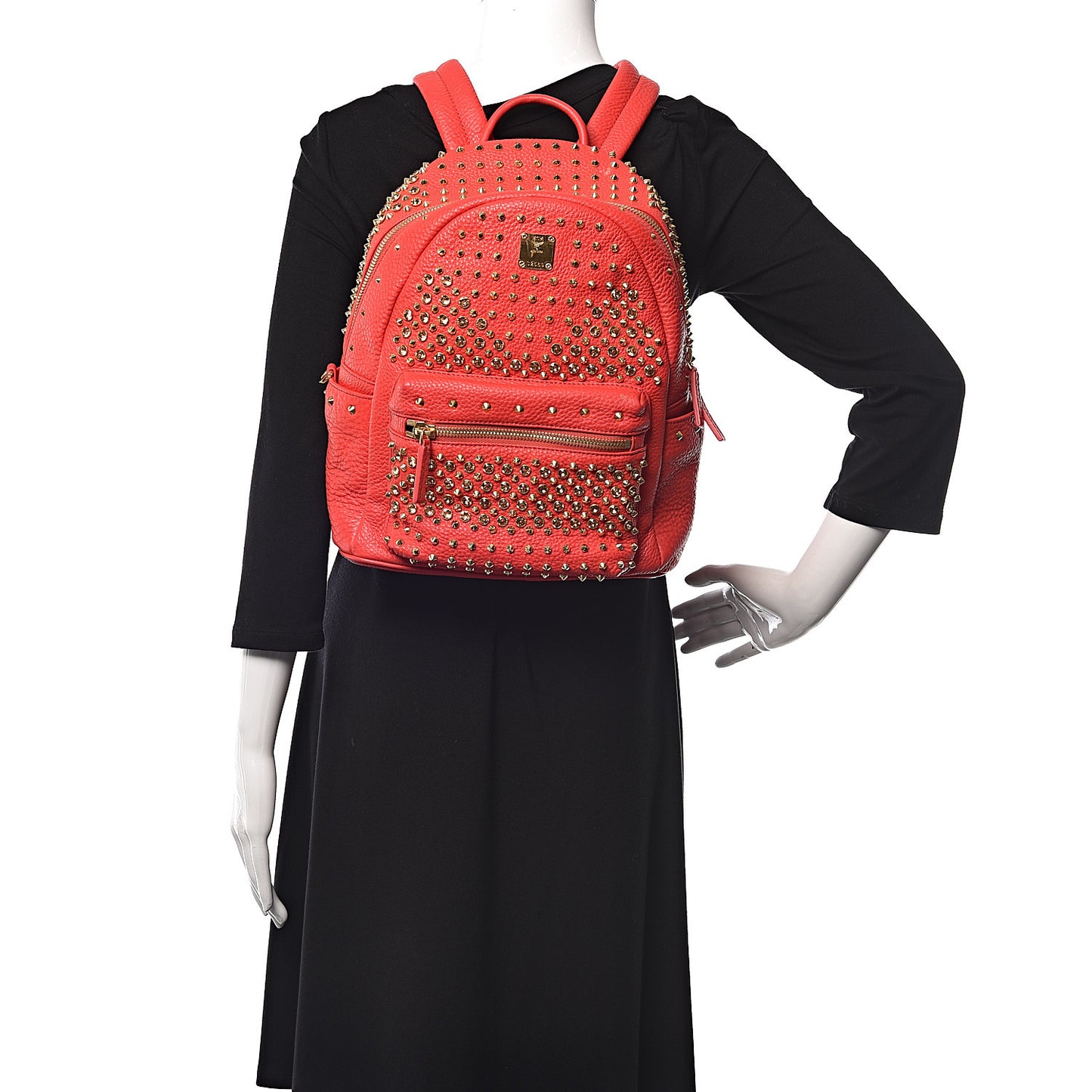 Calfskin Swarovski Small Stark Diamond Backpack Red