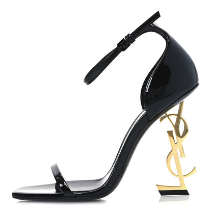 Saint Laurent Patent Calfskin Opyum 110 Sandals 37.5 Black Gold 1 of 9