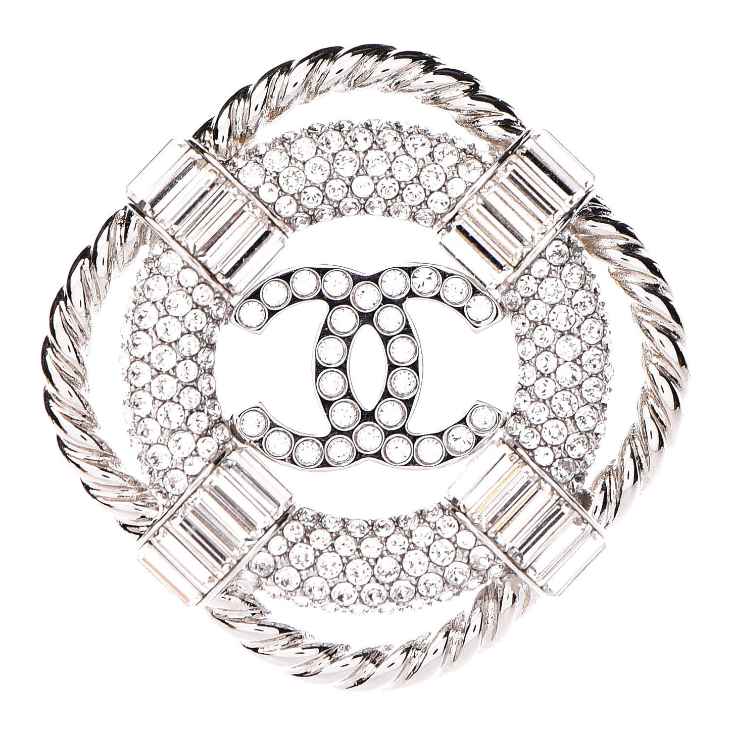 Crystal CC Lifesaver Pin Brooch Silver
