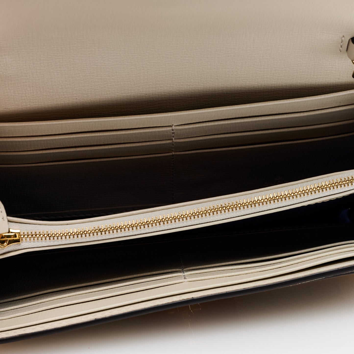 GG Supreme Monogram Textured Calfskin Web Jackie 1961 Chain Wallet Beige Ebony Mystic White