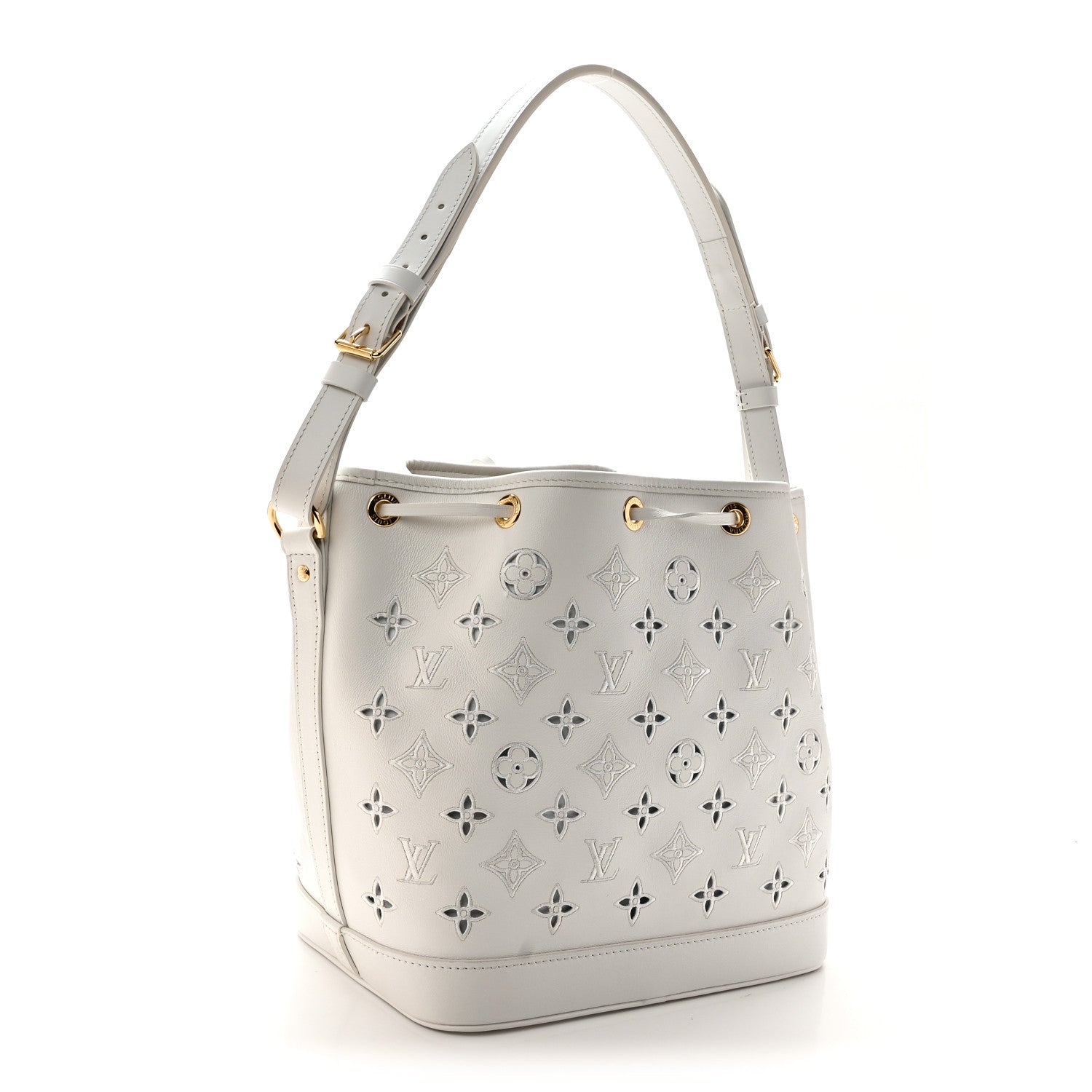 Louis Vuitton Calfskin Monogram Cutout Petit Noe White 3 of 9