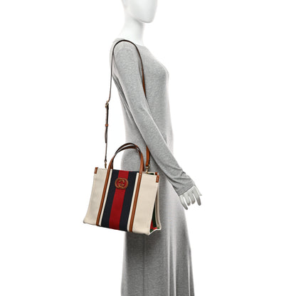 Gucci Canvas Calfskin Web Small Interlocking G Tote Bag Red Blue 2 of 11