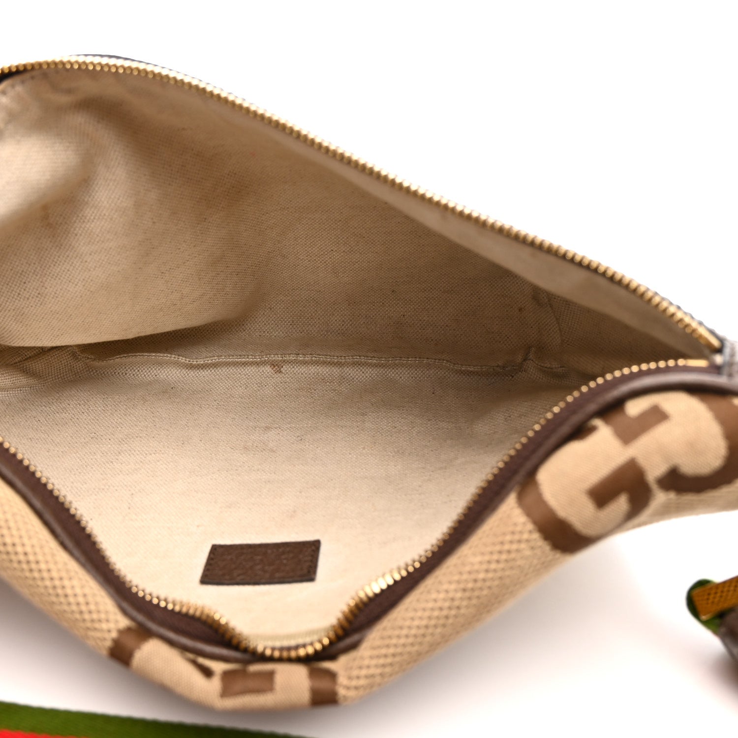Gucci Monogram Jumbo GG Textured Dollar Calfskin Web Belt Bag Camel Ebony New Acero 5 of 11