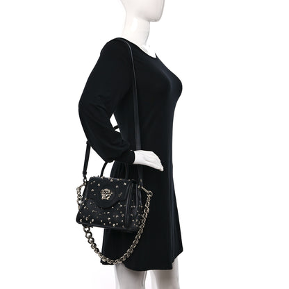 Versace Grained Calfskin Spiked Small La Medusa Top Handle Bag Black 3 of 8