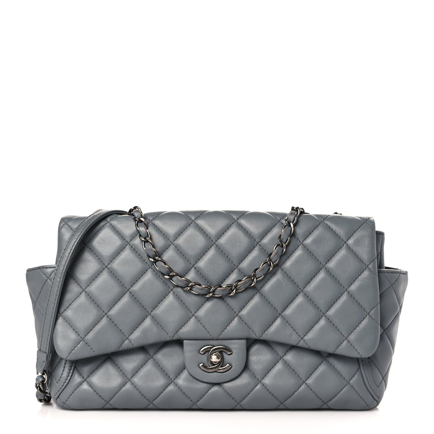 Lambskin Large Around Pockets Flap Dark Grey