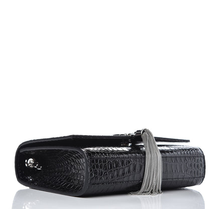 Saint Laurent Calfskin Crocodile Embossed Small Classic Monogram Kate Tassel Satchel Black 4 of 7