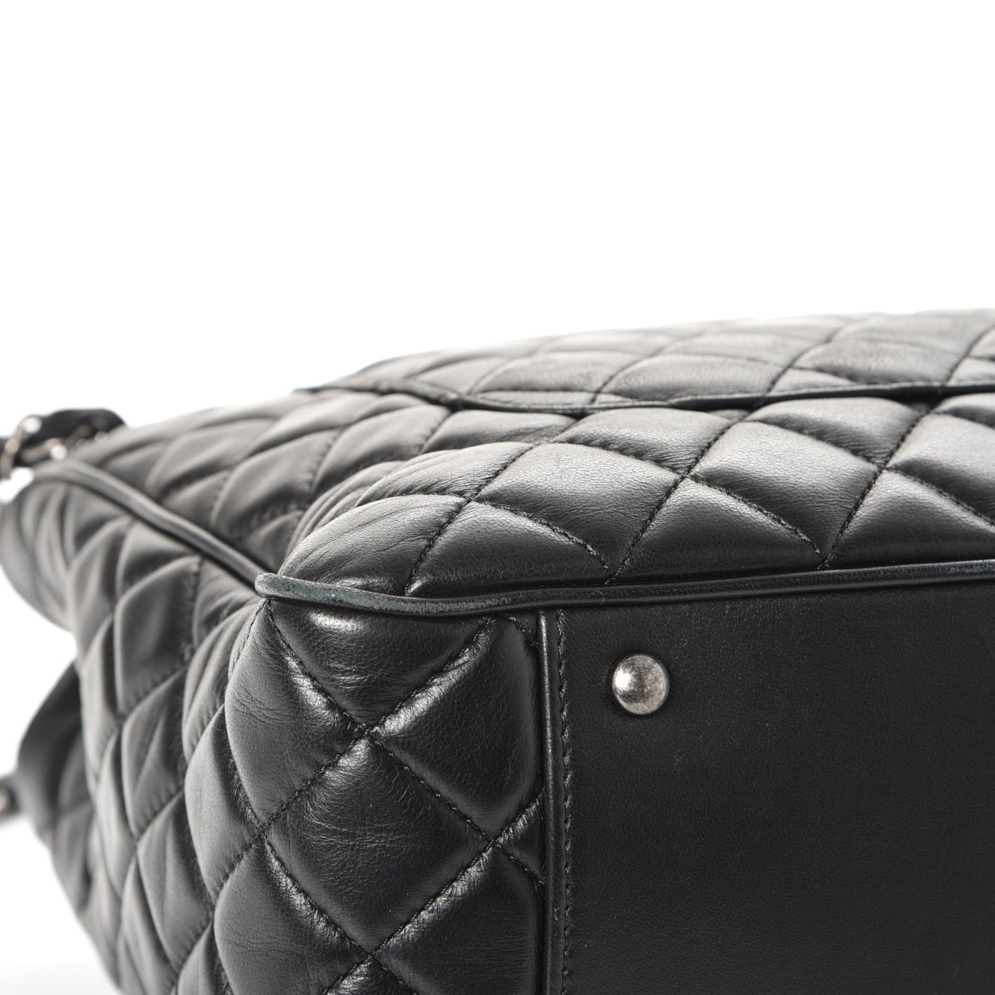 Lambskin Quilted Front Flap Tote Black