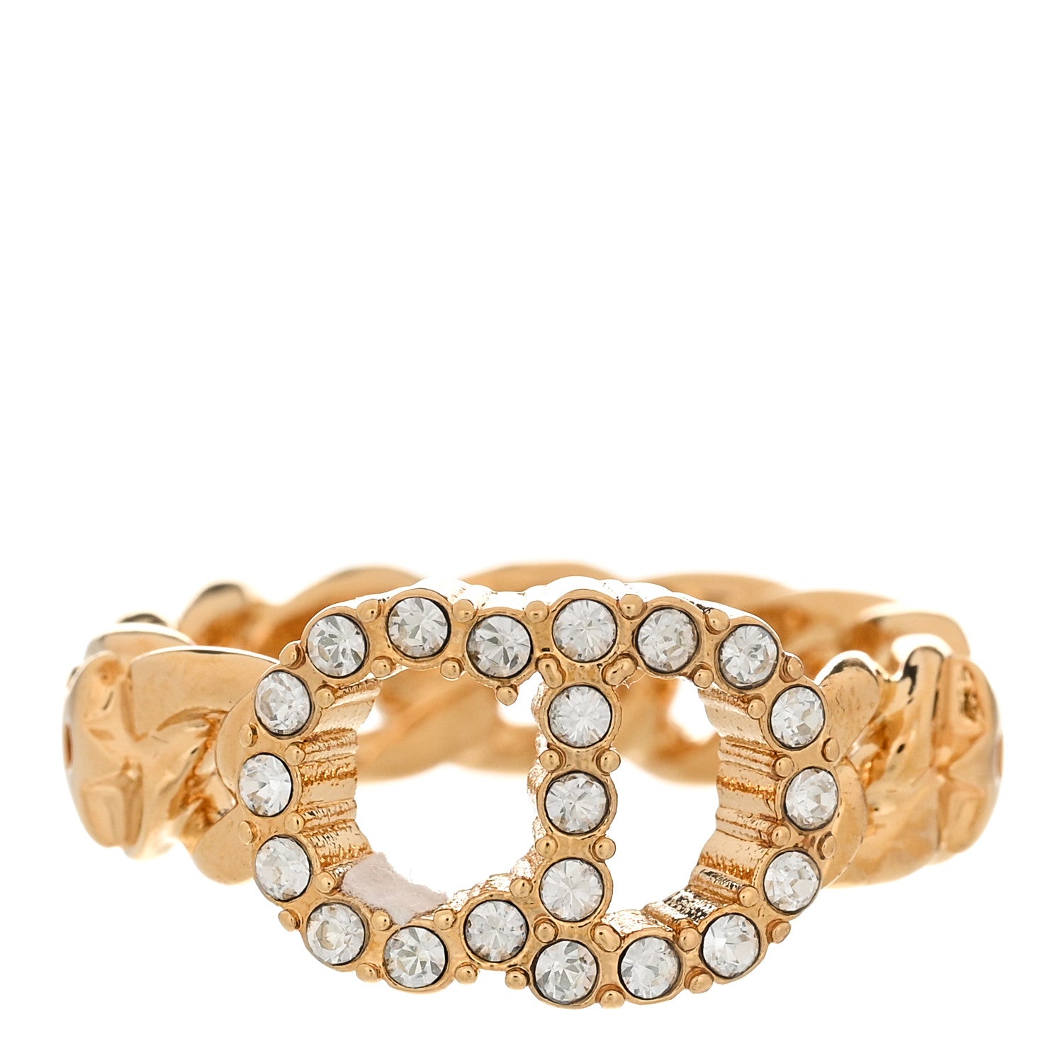 Christian Dior Metal Crystal CD Ring 50 5.25 Gold 1 of 5