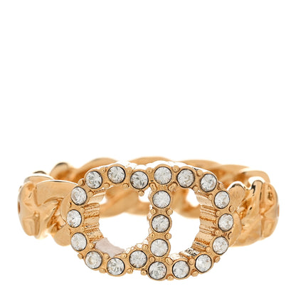 Christian Dior Metal Crystal CD Ring 50 5.25 Gold 1 of 5
