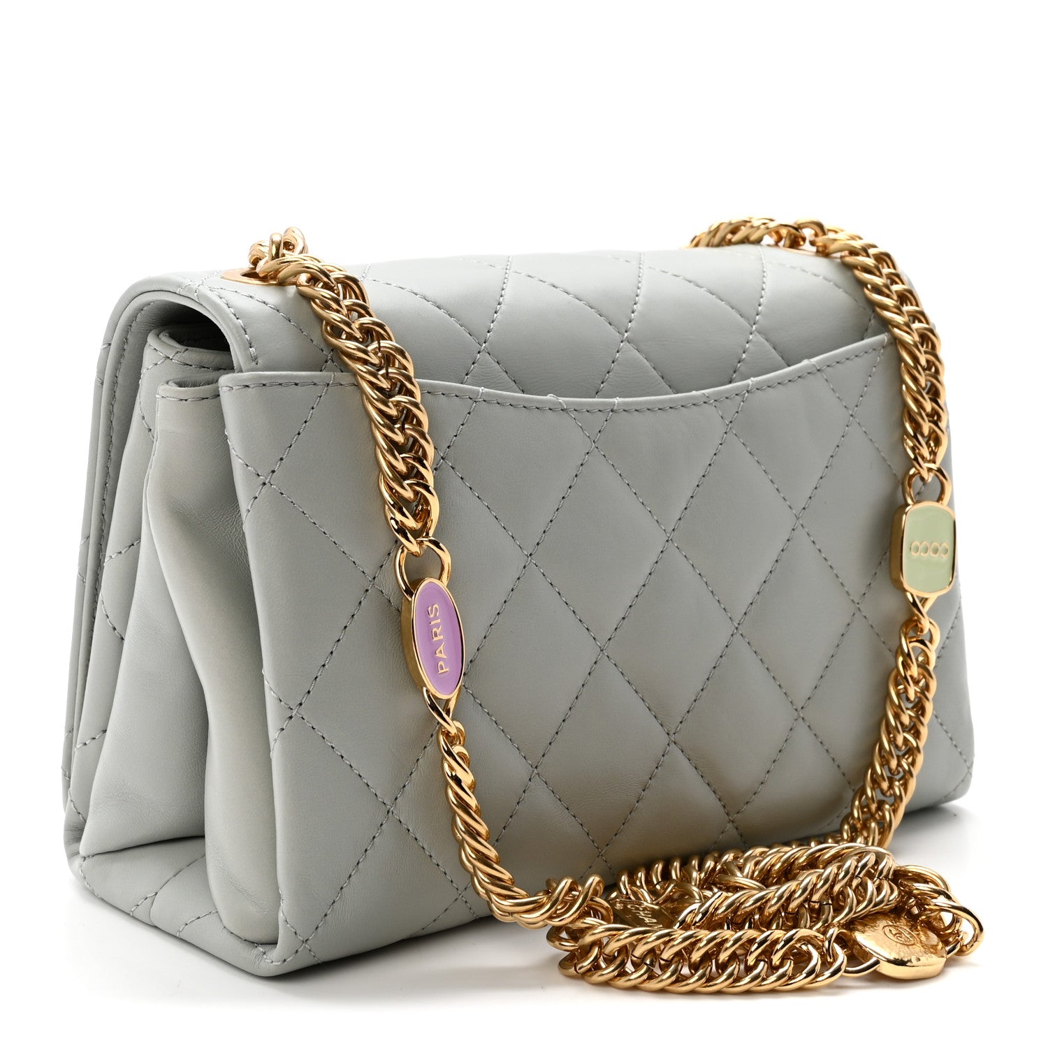 Chanel Calfskin Quilted Enamel Chain Flap Grey 3 of 11