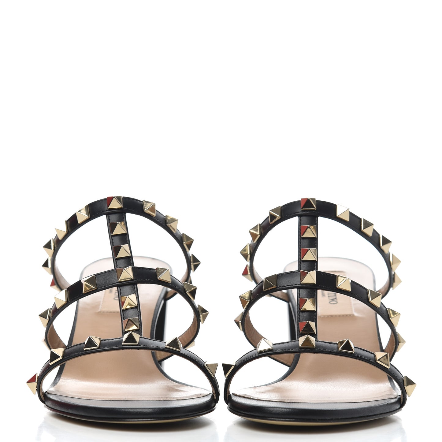 Calfskin Rockstud 60mm Caged Slide Sandals 37.5 Black