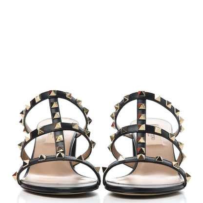 Valentino Garavani Calfskin Rockstud 60mm Caged Slide Sandals 37.5 Black 2 of 12