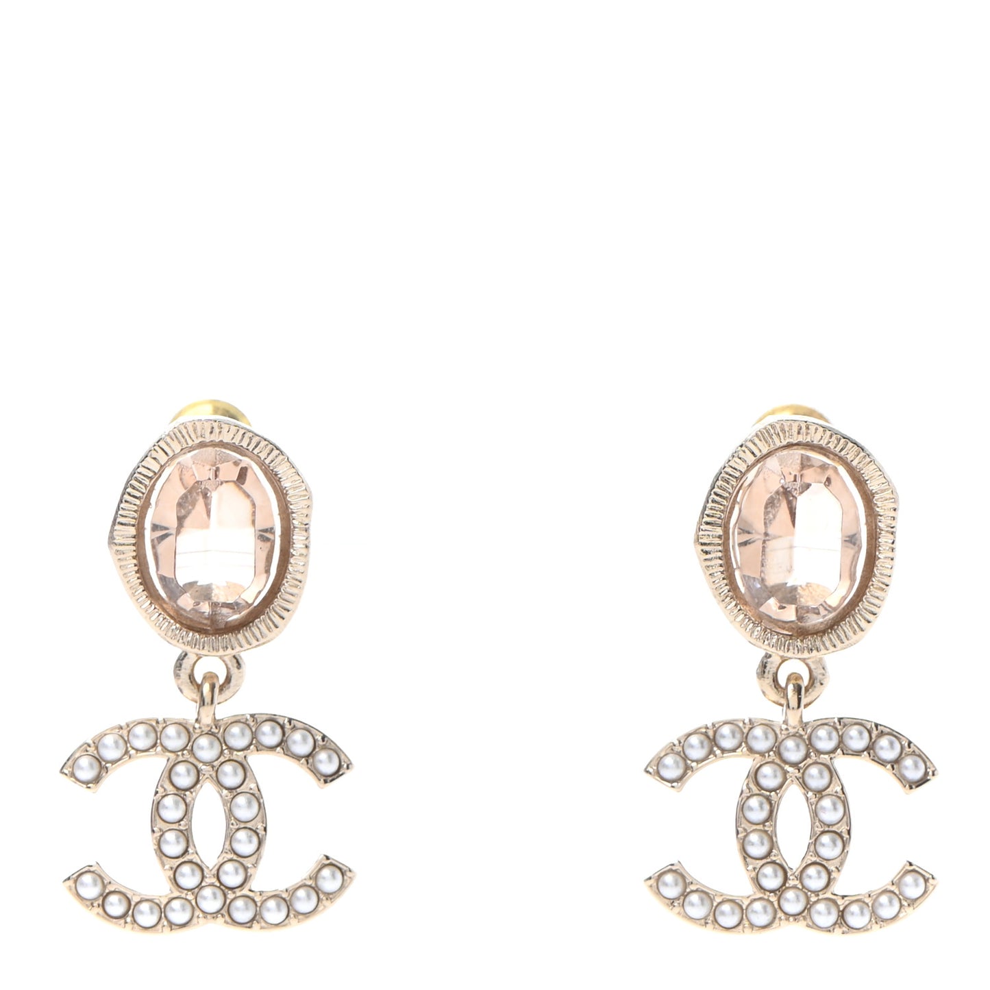 Crystal Pearl CC Drop Earrings Gold