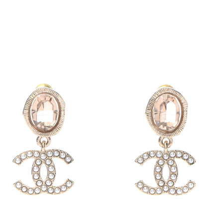 Chanel Crystal Pearl CC Drop Earrings Gold 1 of 4