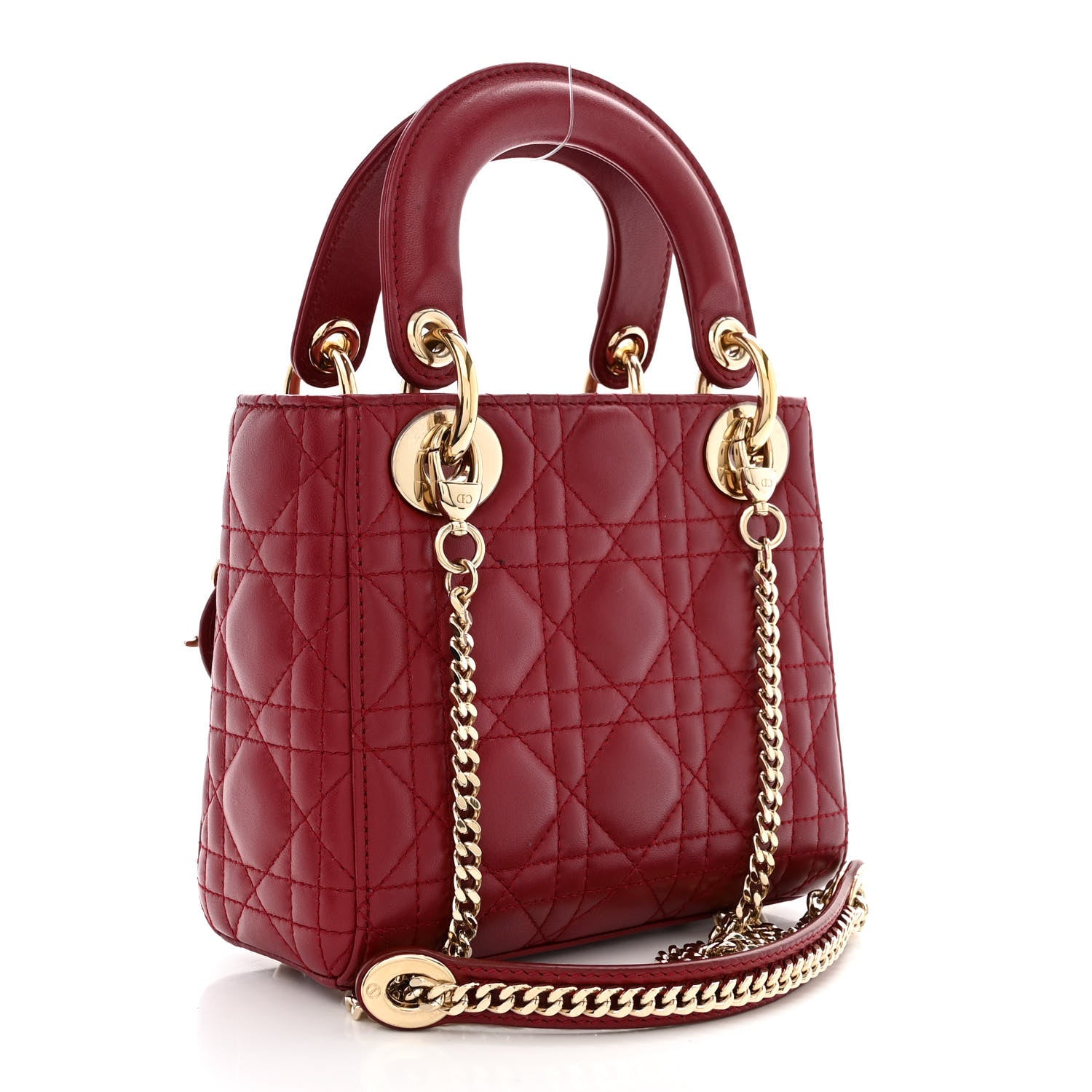 Christian Dior Lambskin Cannage Mini Lady Dior Burgundy 3 of 14