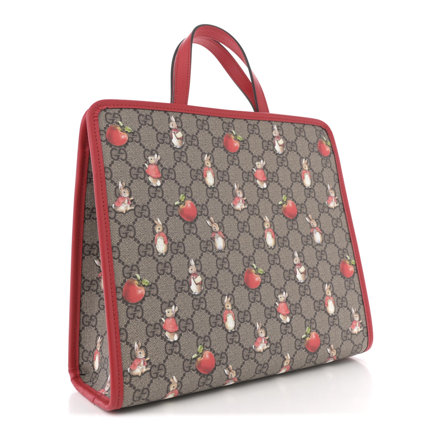 X Peter Rabbit GG Supreme Monogram Rabbit Apple Childrens Tote Beige Ebony Multicolor Bright Hibiscus