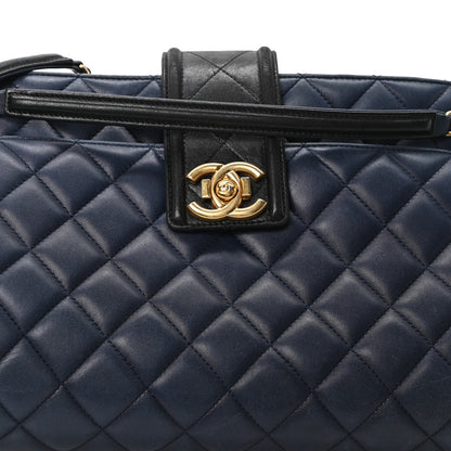 Chanel Lambskin Quilted Elegant CC Shopping Tote Navy Black 8 of 10