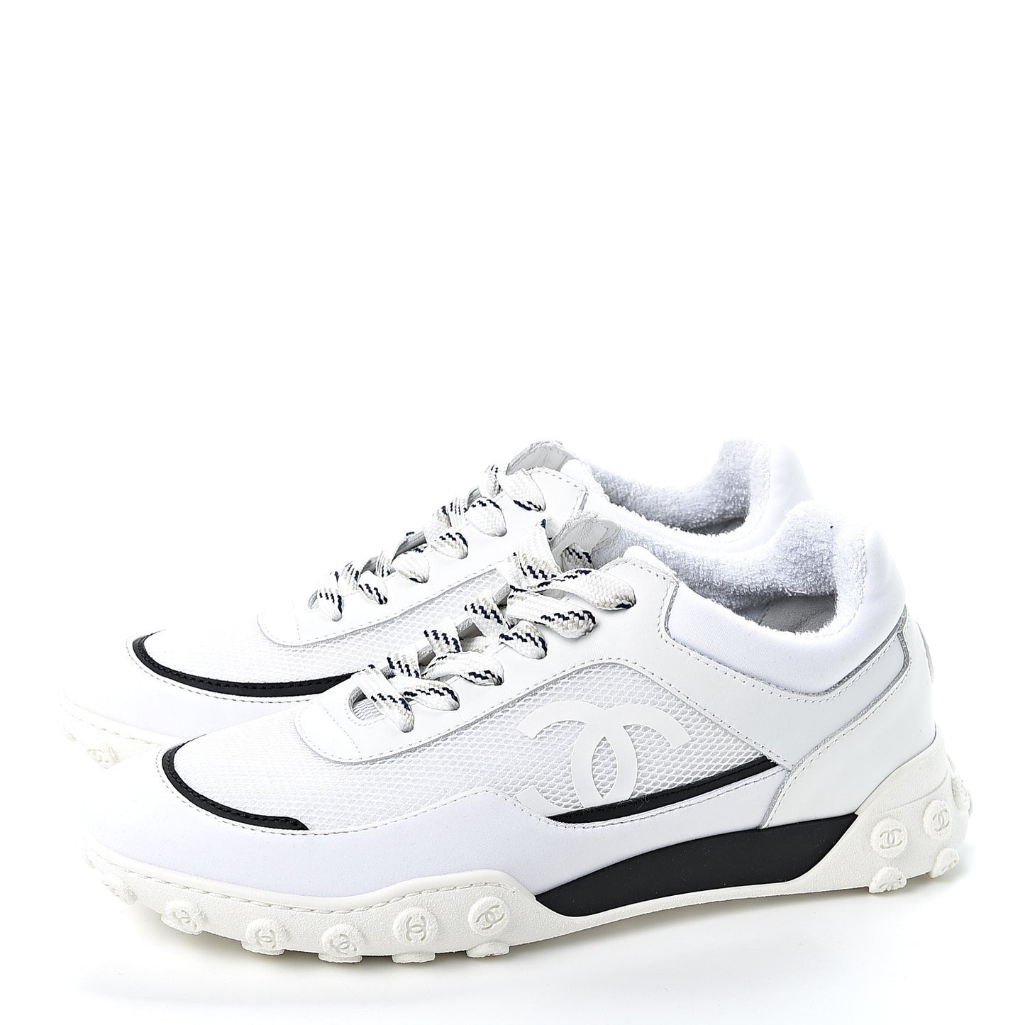 Calfskin Mesh Lycra Womens Logo Sneakers 38 White