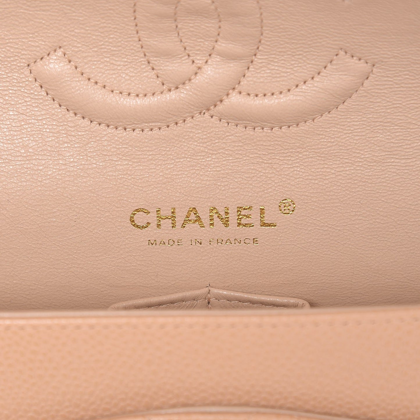Caviar Quilted Jumbo Double Flap Beige