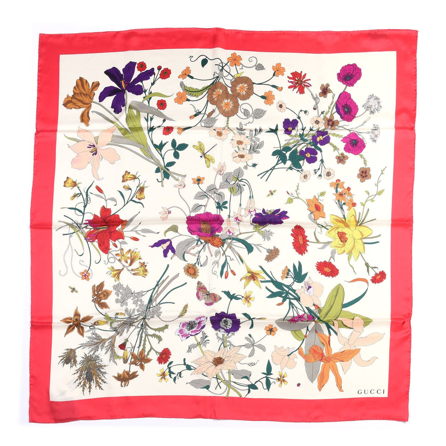Silk Flora Gothic Square Scarf Ivory Red