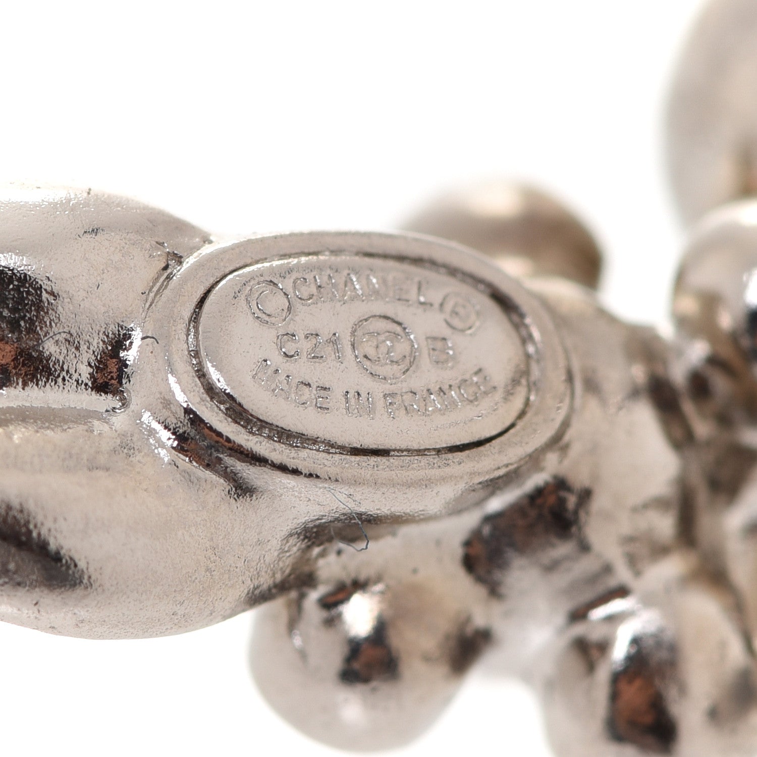 Chanel Crystal Pearl CC Leaf Earrings Silver 4 of 5