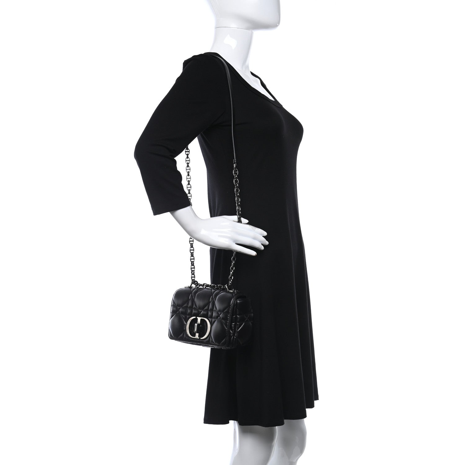 Christian Dior Calfskin Macrocannage Small Caro Bag Black 3 of 9