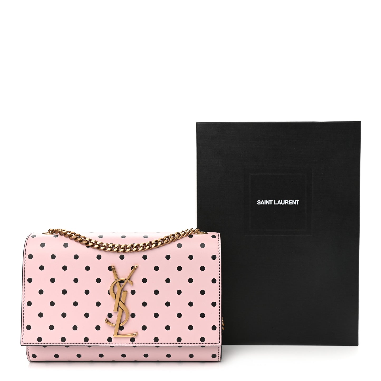 Calfskin Polka Dot Small Monogram Kate Satchel Rose Black
