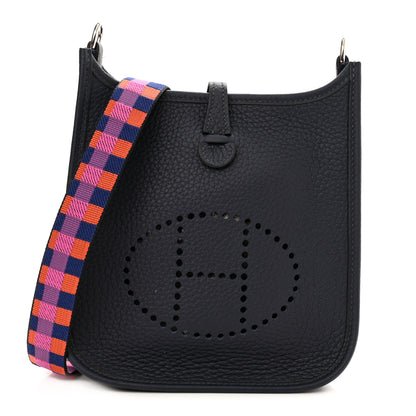 Hermes Taurillon Clemence Amazone Maxi Quadrille Evelyne TPM Bleu Nuit Bleu Saphir Anemone Capucine 1 of 10