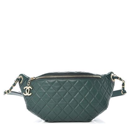 Chanel Calfskin Quilted Banane Waist Bag Fanny Pack Dark Green 1 of 9