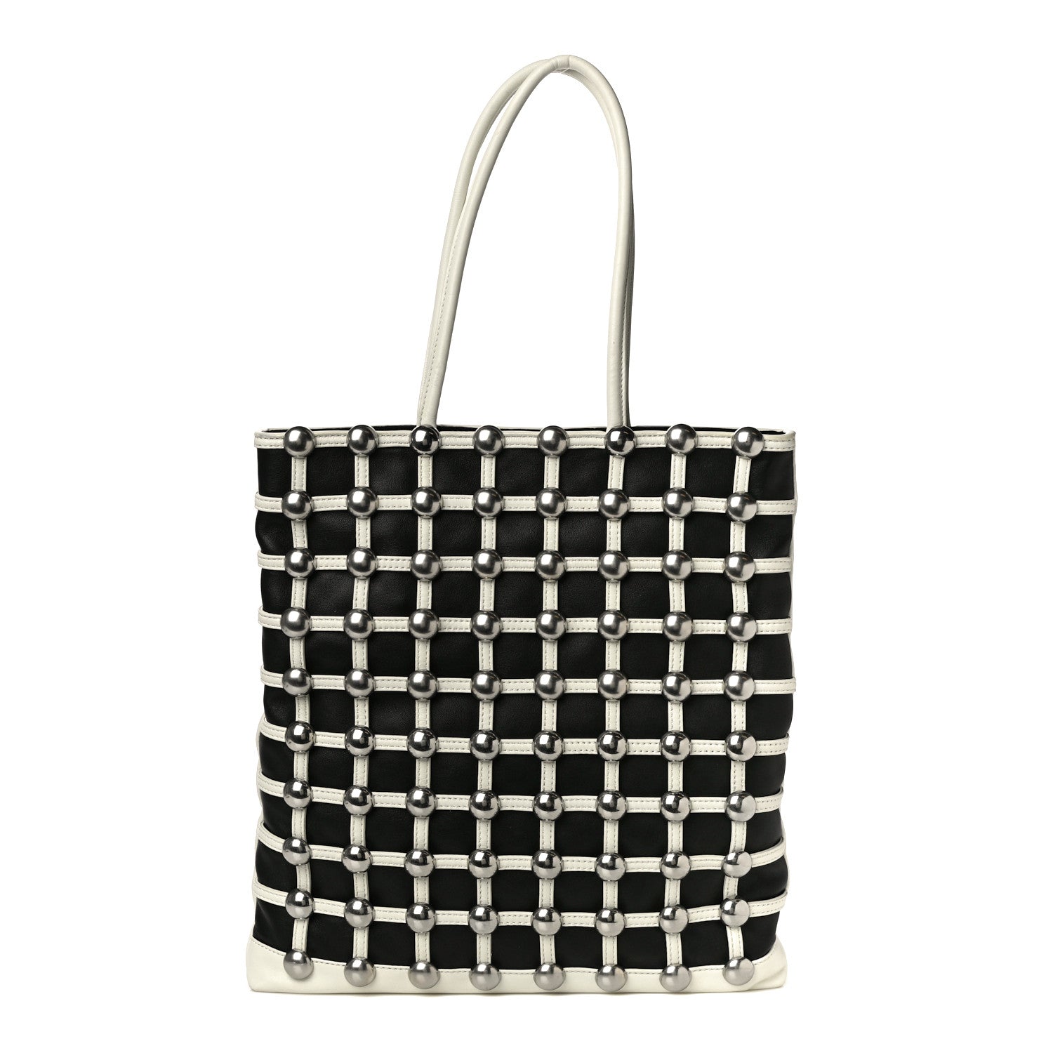 Alexander Wang Calfskin Dome Stud Cage Shopper Tote White Black 1 of 10