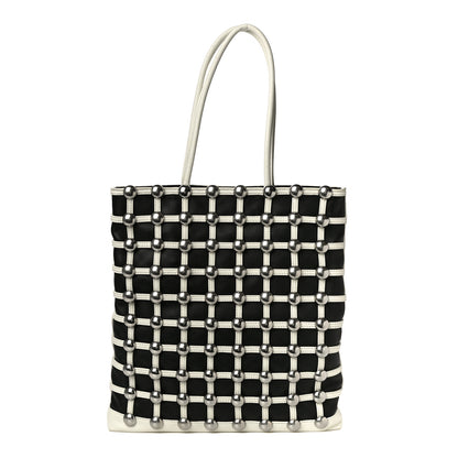 Alexander Wang Calfskin Dome Stud Cage Shopper Tote White Black 1 of 10