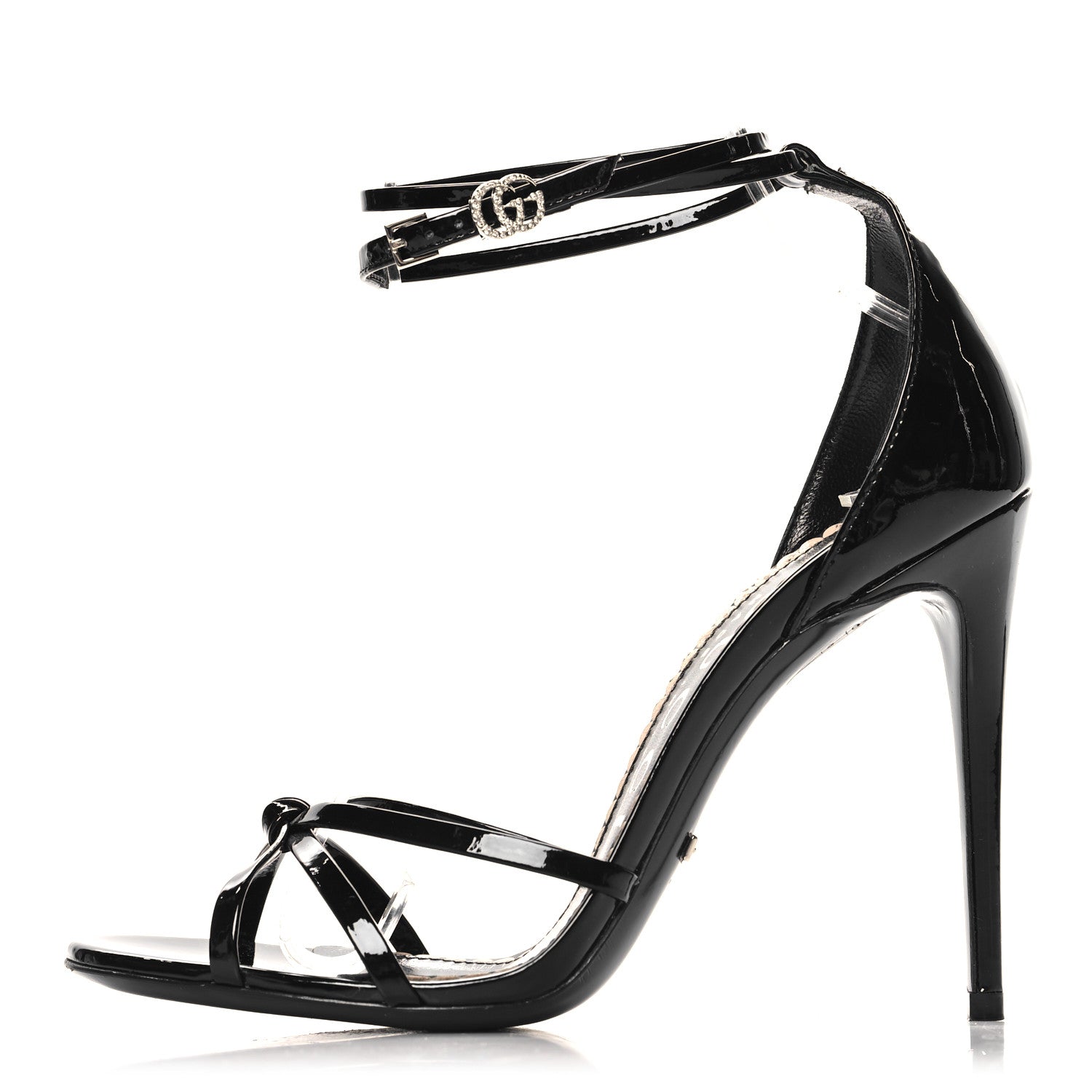 Gucci Patent Crystal Double G Ankle Wrap Sandals 37 Black 1 of 9