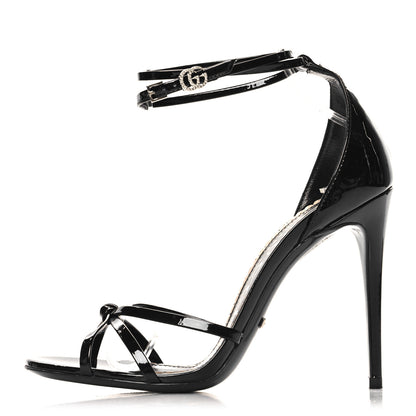 Gucci Patent Crystal Double G Ankle Wrap Sandals 37 Black 1 of 9