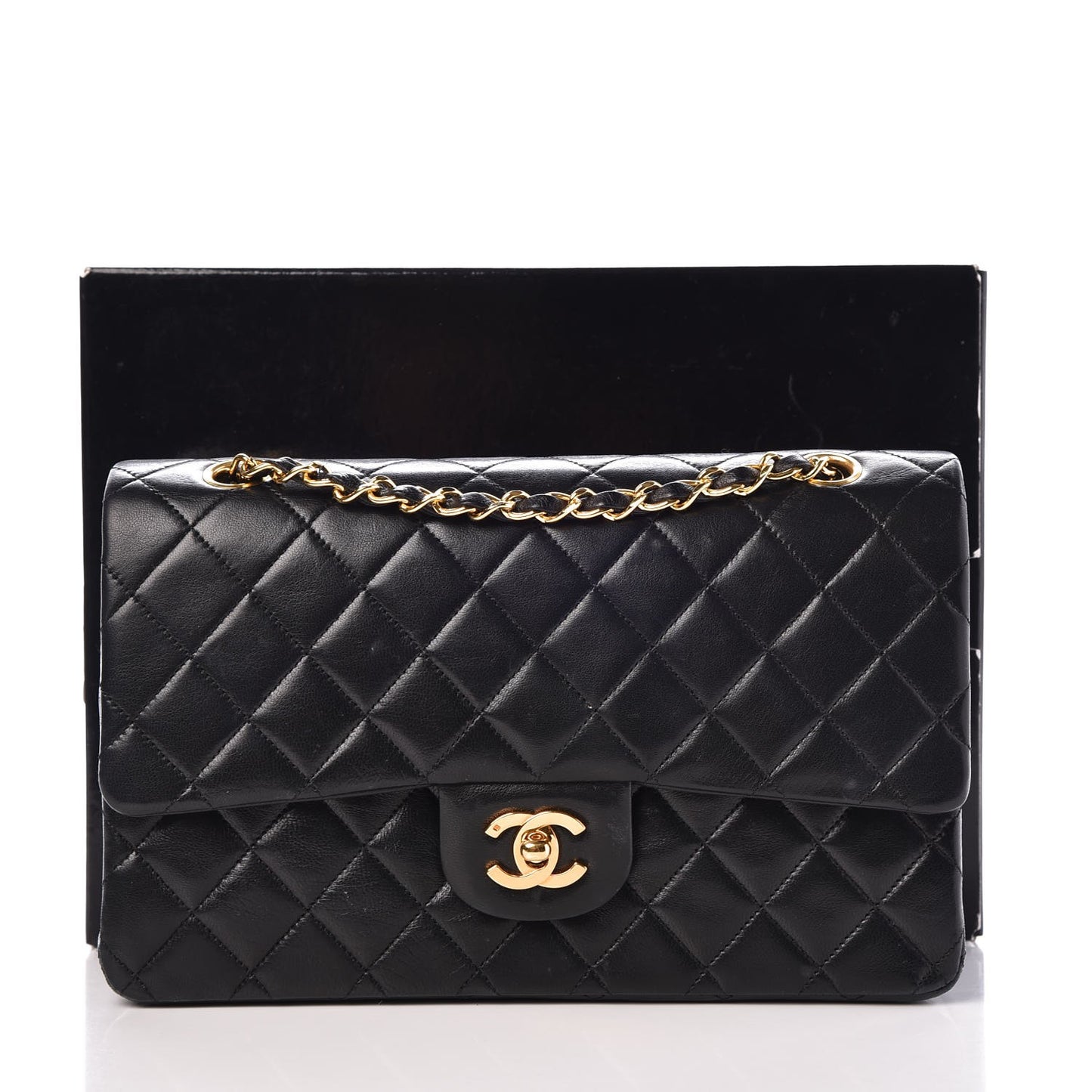 Lambskin Quilted Medium Double Flap Black