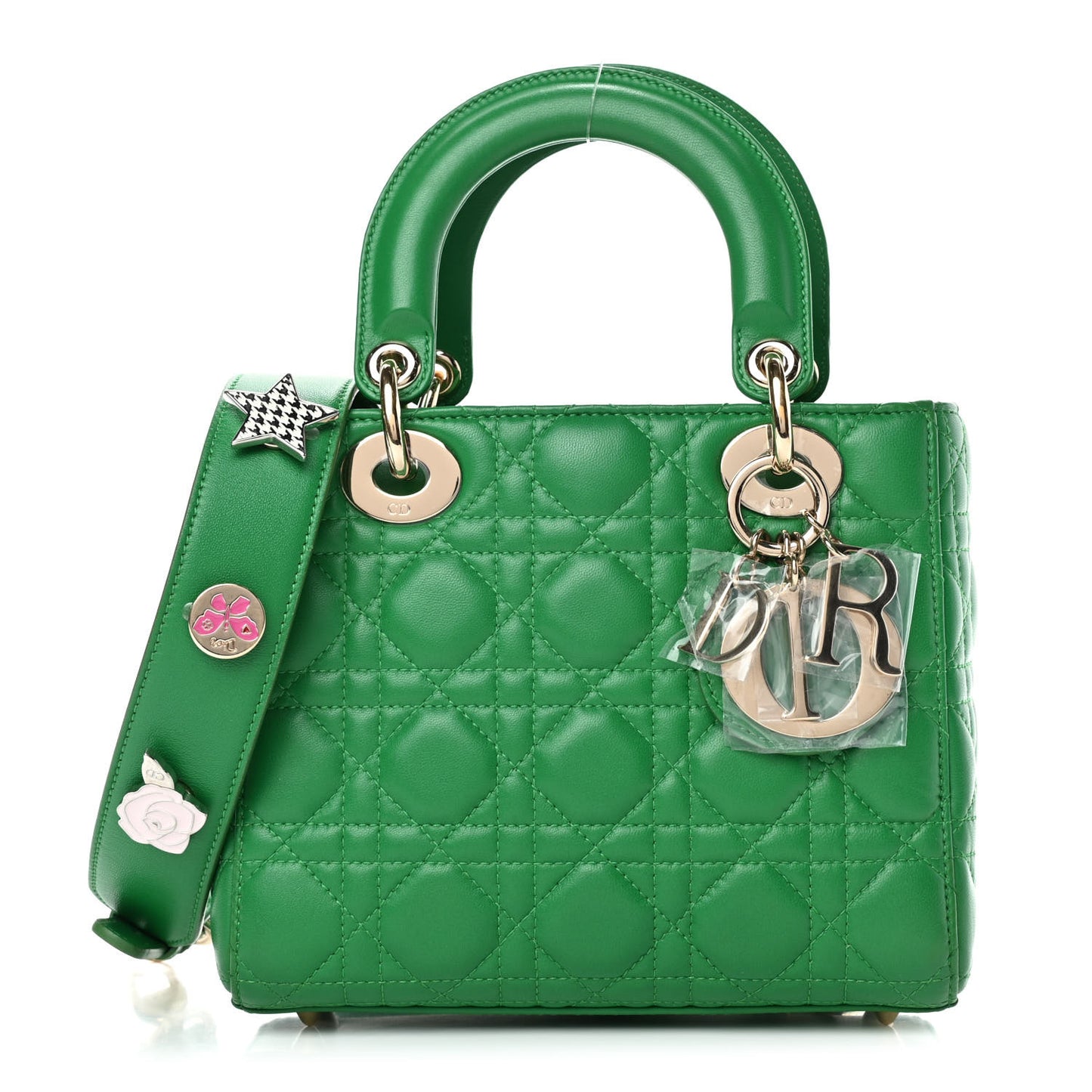 Lambskin Cannage Small Lucky Badges My Lady Dior Green