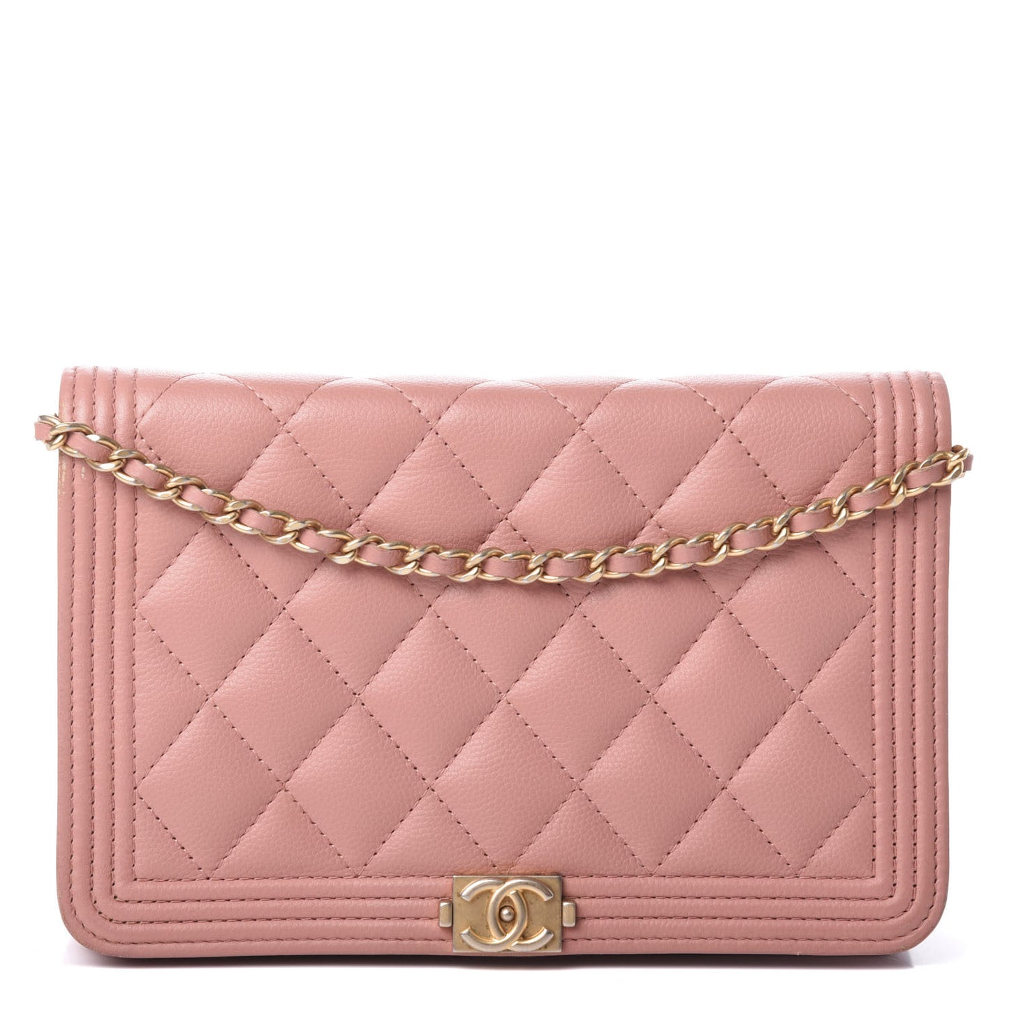 Caviar Quilted Boy Wallet On Chain WOC Light Pink