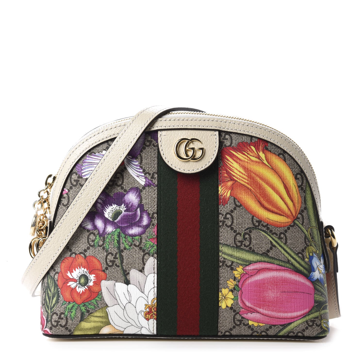 Gucci GG Supreme Monogram Flora Web GG Small Ophidia Dome Shoulder Bag White 1 of 11