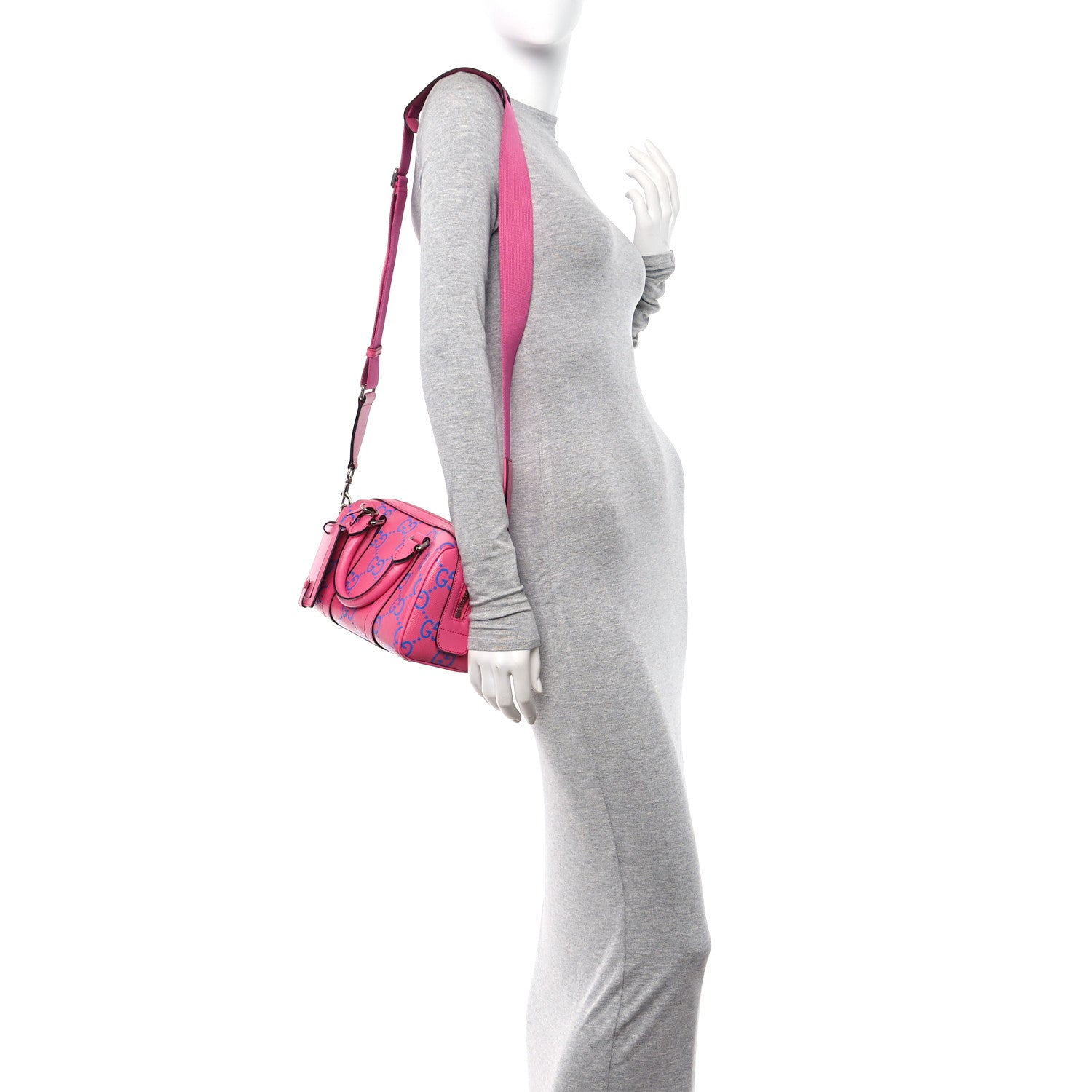 Gucci Calfskin GG Tennis Bi-Color Embossed Mini Duffle Bag Modern Fucsia Modern Blue 2 of 11