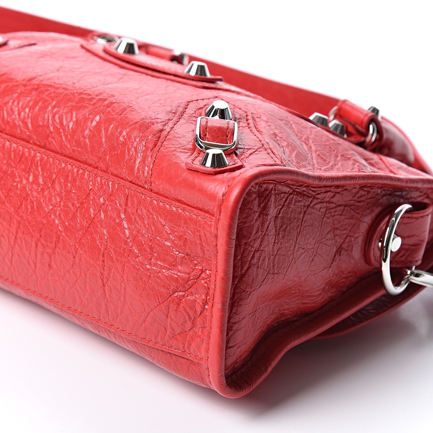 Balenciaga Agneau Classic Silver Hardware Mini City Logo Strap Red Black 9 of 9