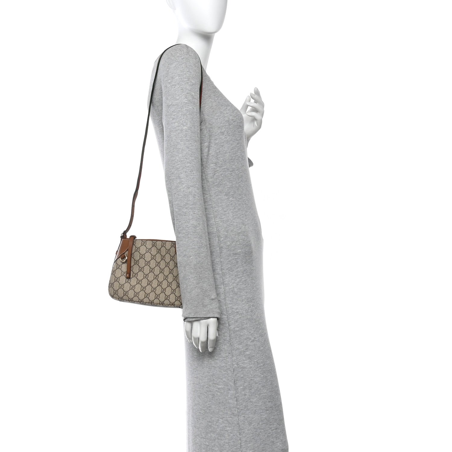 Gucci GG Supreme Monogram Textured Calfskin Small Emblem Shoulder Bag Beige Dark Brown 2 of 12