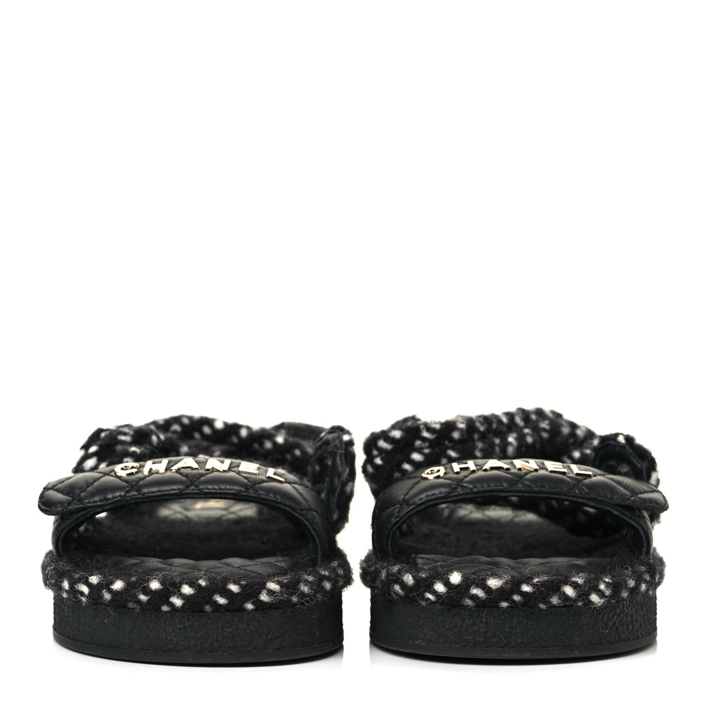 Cord Lambskin Quilted Logo Sandals 37 Black
