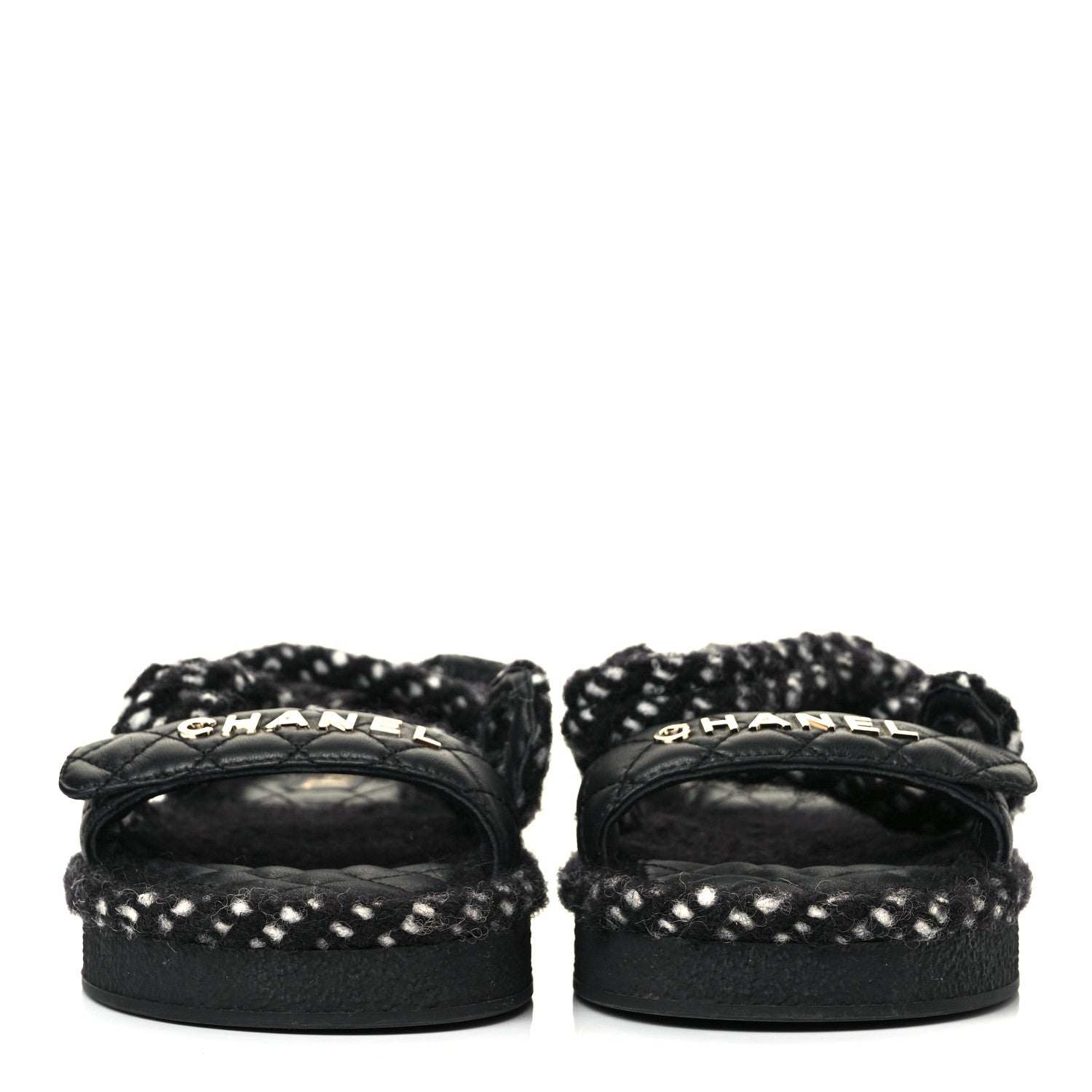 Chanel Cord Lambskin Quilted Logo Sandals 37 Black 2 of 8
