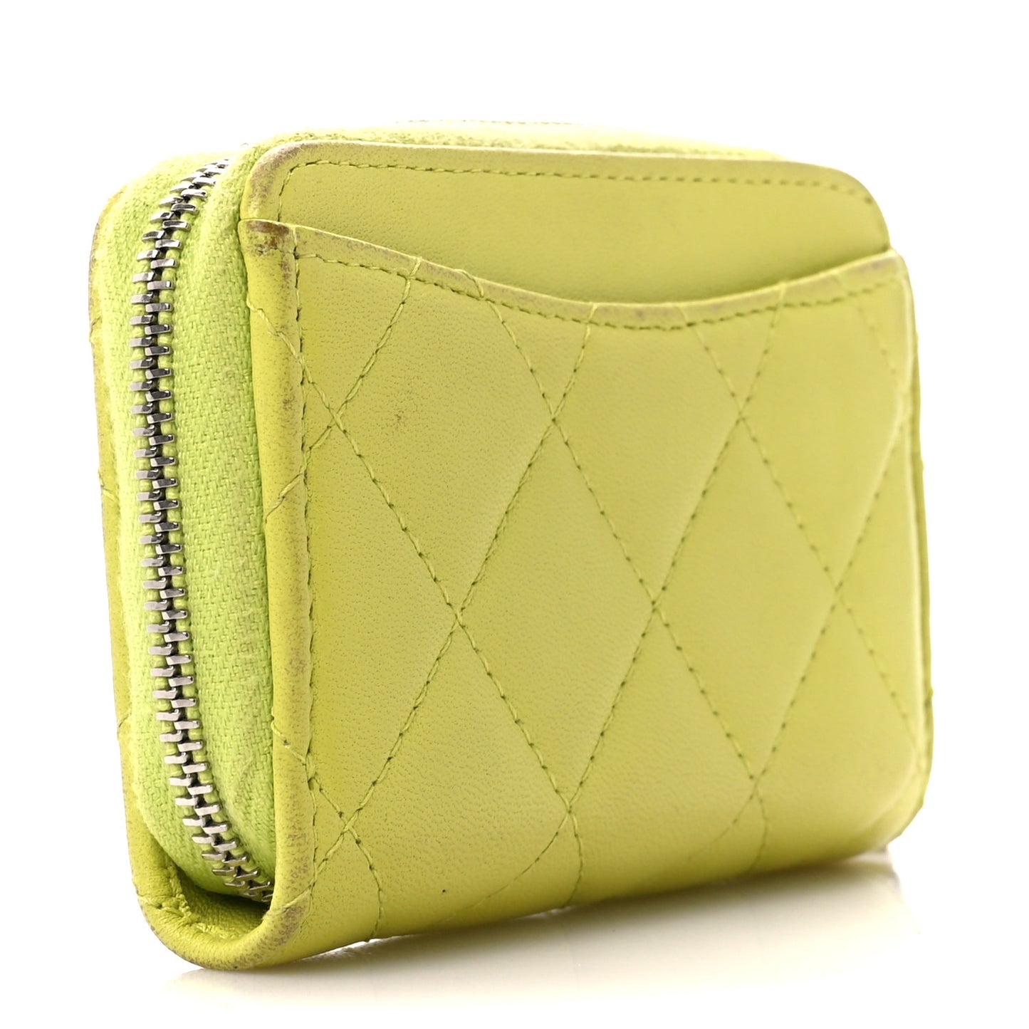 Lambskin Quilted Zip Coin Purse Yellow
