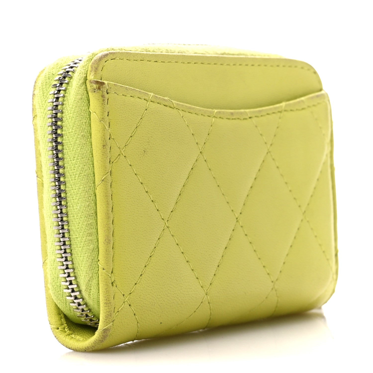 Chanel Lambskin Quilted Zip Coin Purse Yellow 3 of 15